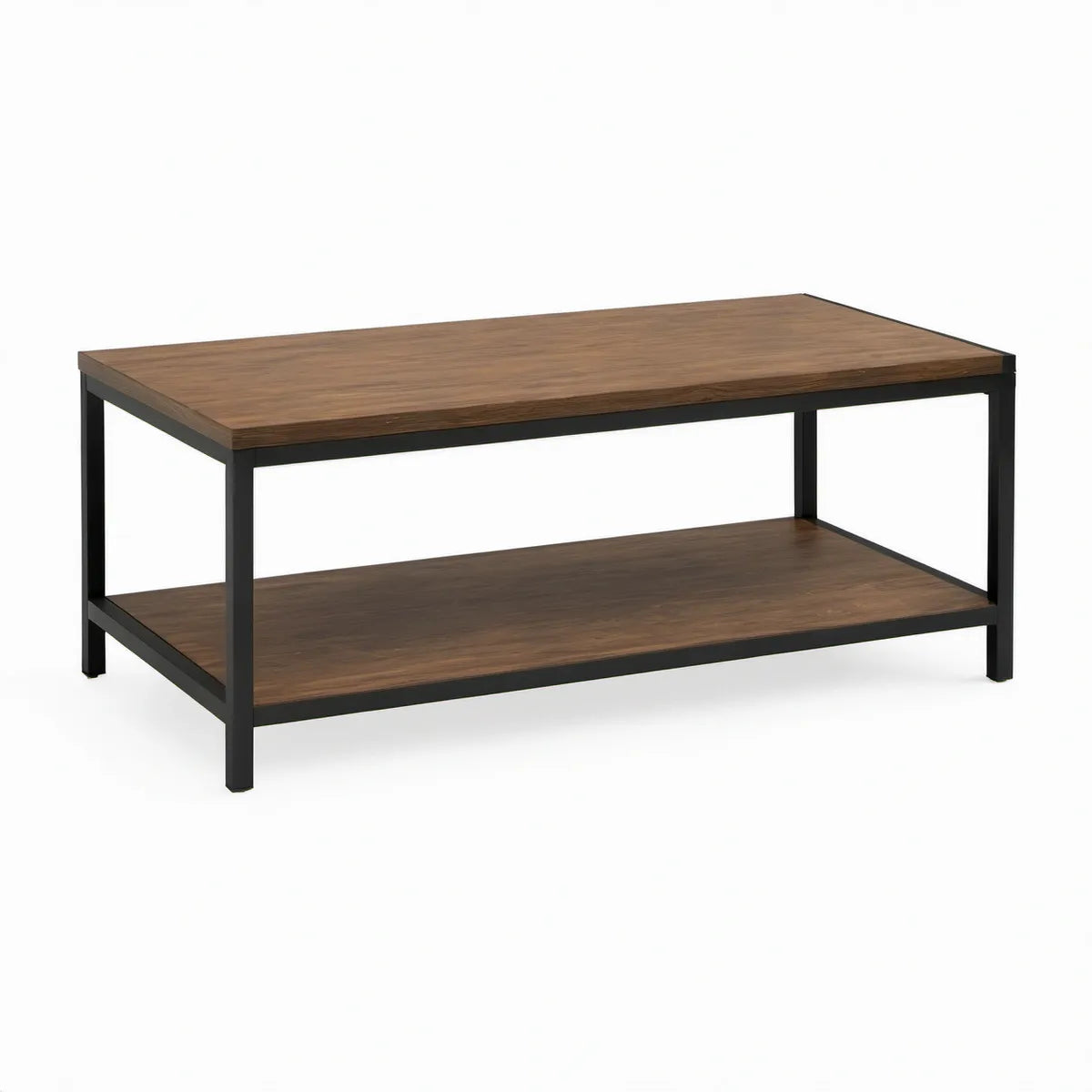 42 x 22 x 18 in Rectangular Coffee Table with Open Storage Shelf, Walnut Brown/Black