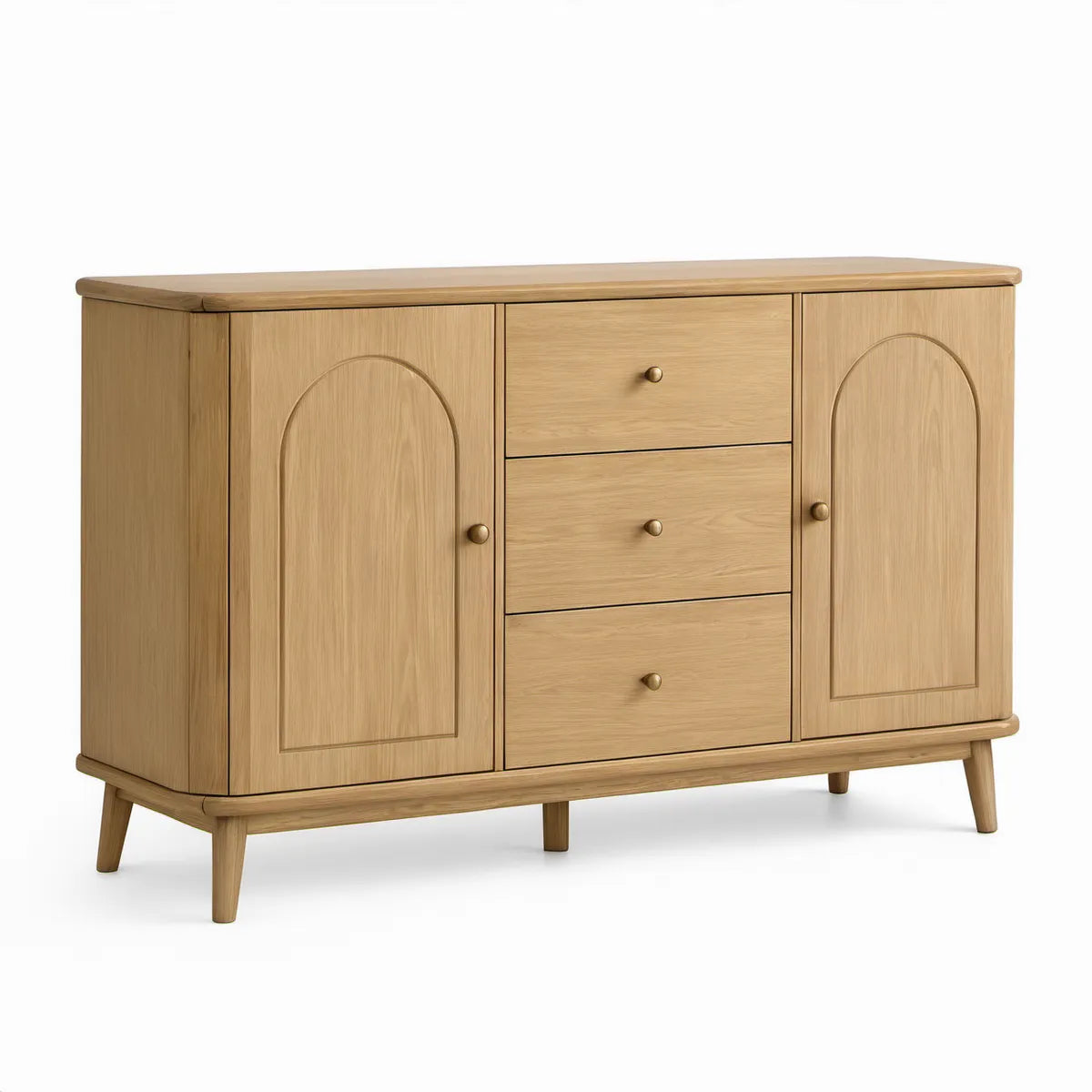 Natural Oak Buffet Cabinet with 3 Drawers and 2 Doors, 55.12 x 17.72 x 35.43 in