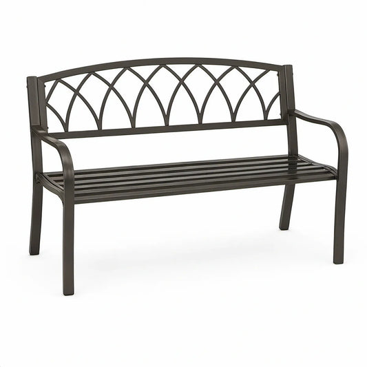50 in Black Powder-Coated Steel Garden Bench with Curved Arched Back