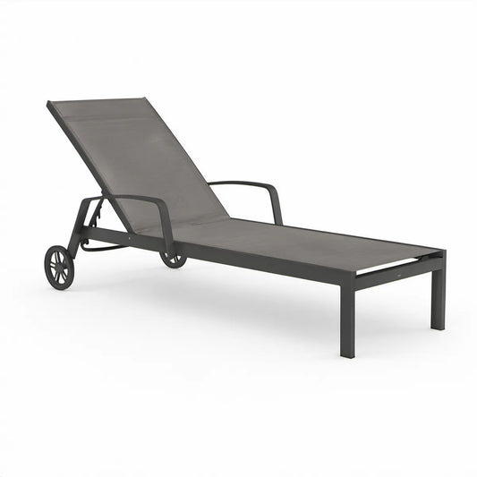 Adjustable Patio Sun Lounger, 77 x 25.6 x 13 in, Black/Gray Aluminum and Textilene