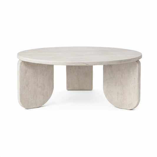 Round Cream White Marble Coffee Table, 47.25 in Diameter x 15.75 in High