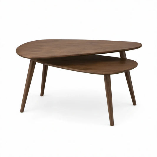 Oval Coffee Table with Lower Shelf, 47.2 x 23.6 x 17.7 in, Walnut Brown
